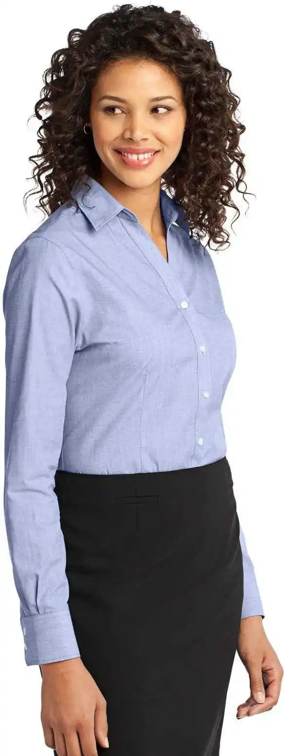 Port Authority L640 Ladies Crosshatch Easy Care Shirt Chambray Blue