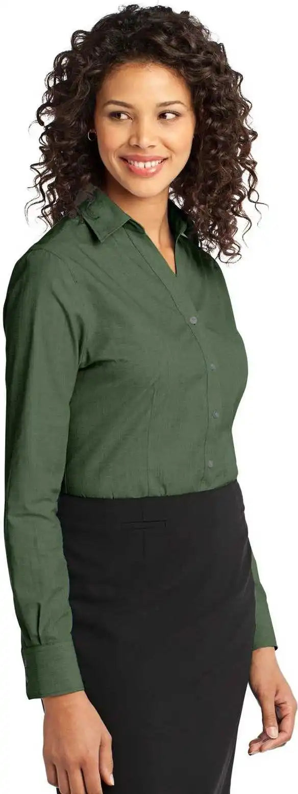 Port Authority L640 Ladies Crosshatch Easy Care Shirt - Dark Cactus Green
