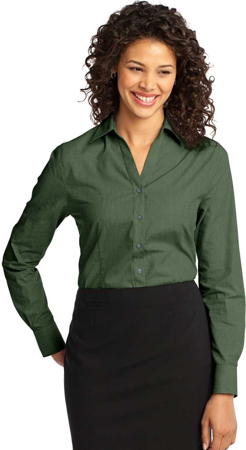 Port Authority L640 Ladies Crosshatch Easy Care Shirt - Dark Cactus Green