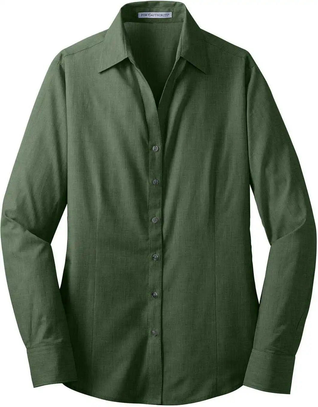 Port Authority L640 Ladies Crosshatch Easy Care Shirt - Dark Cactus Green
