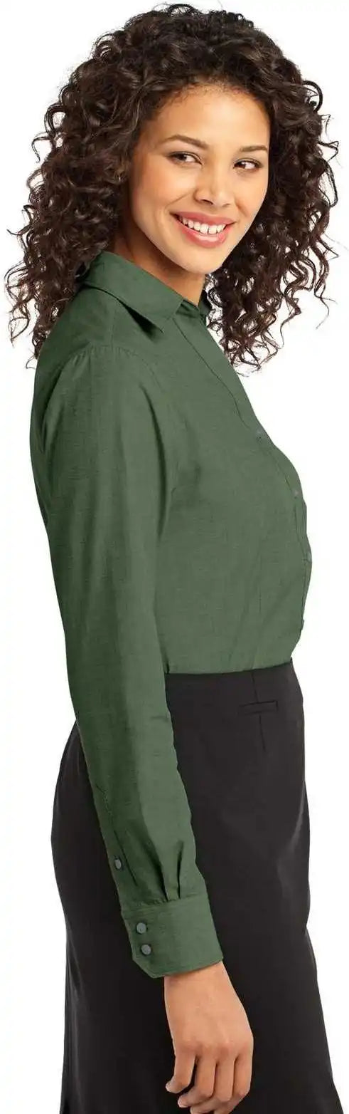Port Authority L640 Ladies Crosshatch Easy Care Shirt - Dark Cactus Green