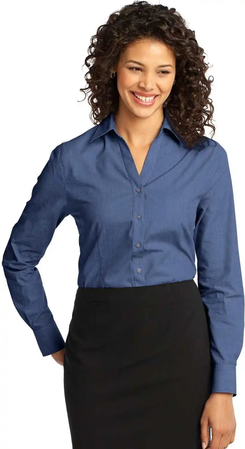 Port Authority L640 Ladies Crosshatch Easy Care Shirt Deep Blue