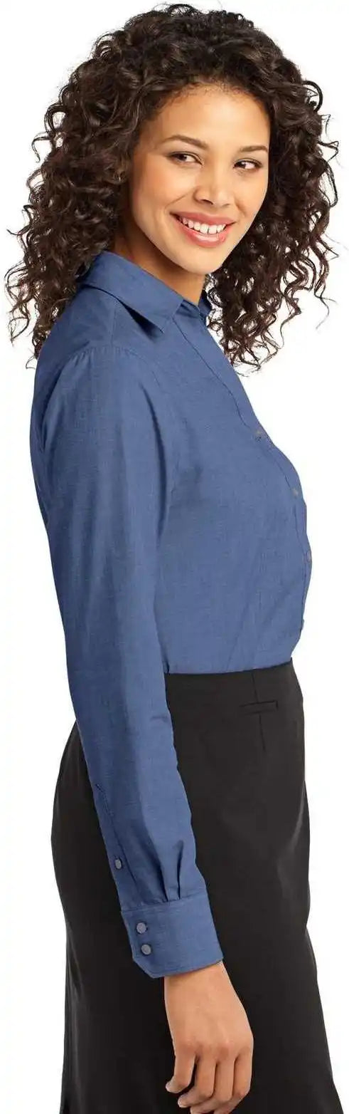 Port Authority L640 Ladies Crosshatch Easy Care Shirt Deep Blue
