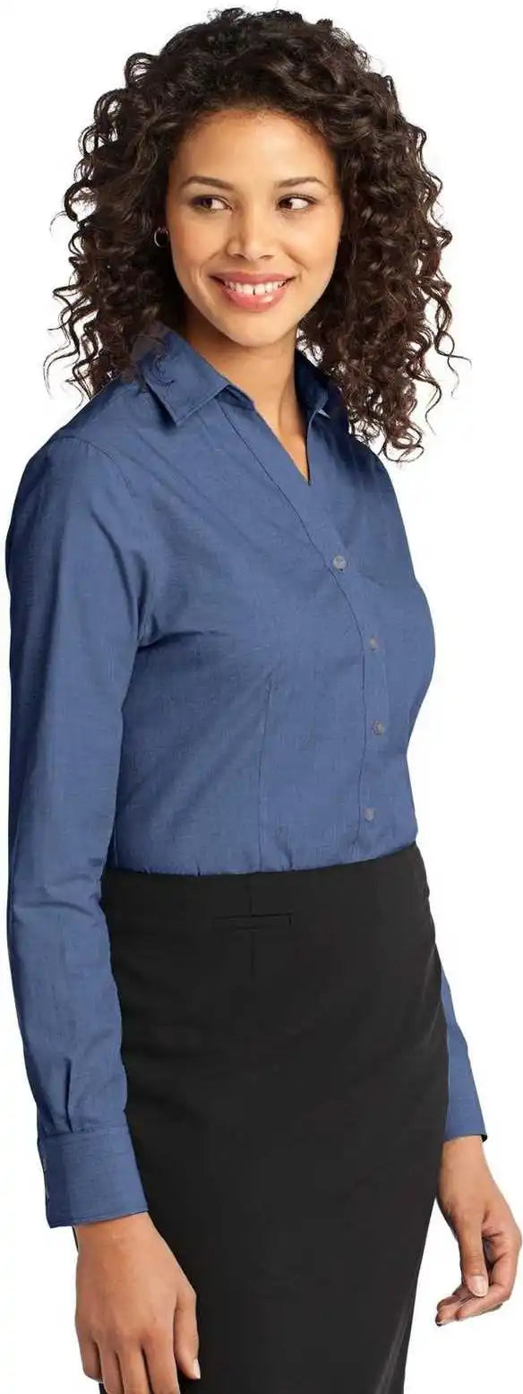 Port Authority L640 Ladies Crosshatch Easy Care Shirt Deep Blue