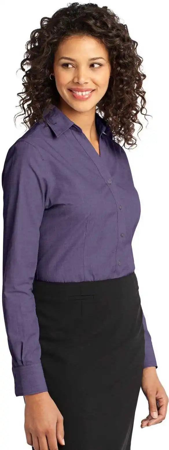 Port Authority L640 Ladies Crosshatch Easy Care Shirt - Grape Harvest