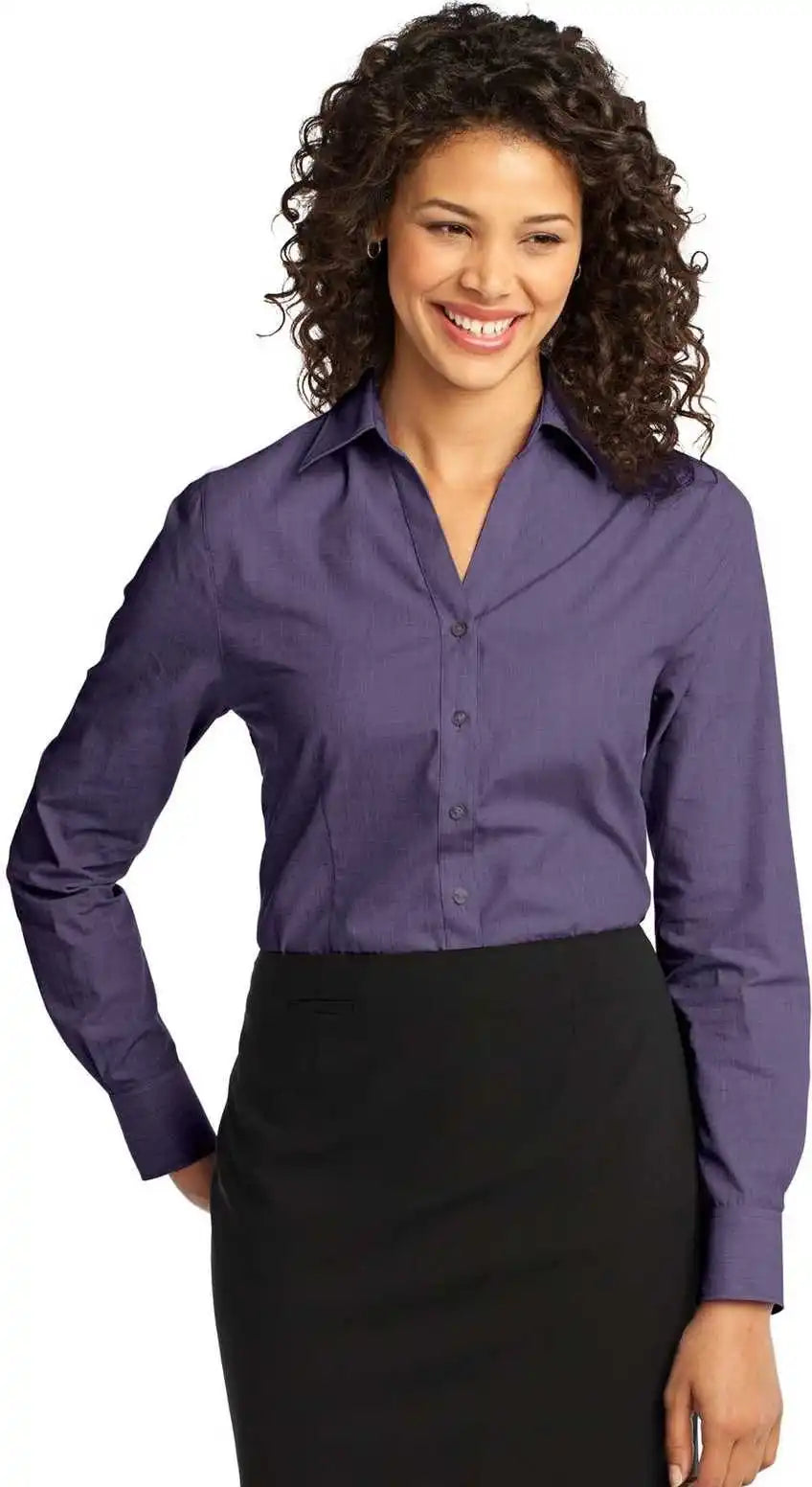 Port Authority L640 Ladies Crosshatch Easy Care Shirt - Grape Harvest