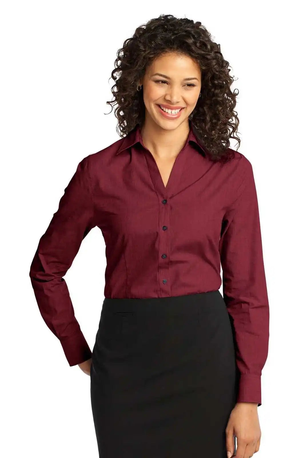 Port Authority L640 Ladies Crosshatch Easy Care Shirt - Red Oxide