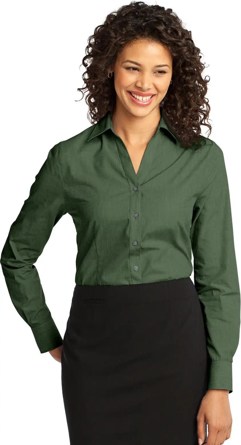 Port Authority L640 Women’s Crosshatch Easy Care Shirt - Dark Cactus Green