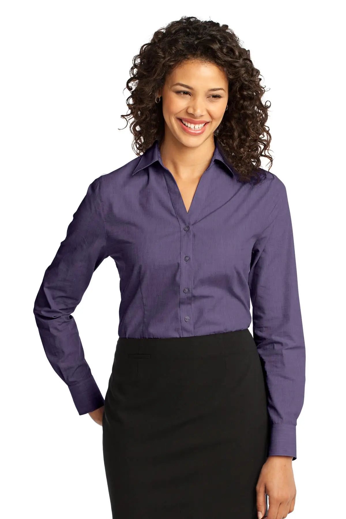 Port Authority L640 Women’s Crosshatch Easy Care Shirt - Grape Harvest