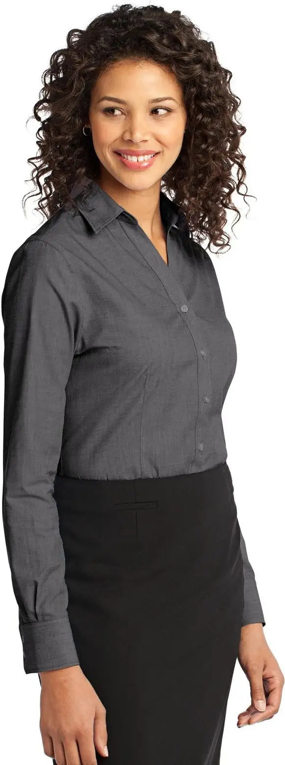Port Authority L640 Women’s Crosshatch Easy Care Shirt - Soft Black