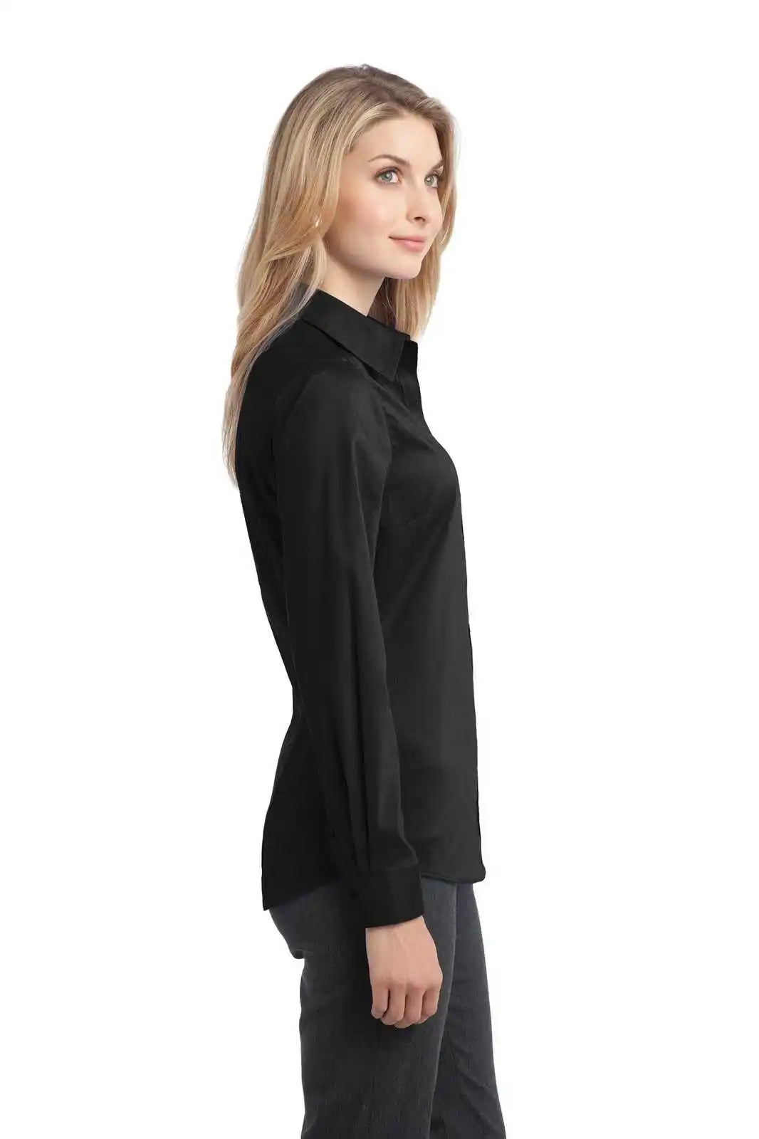 Port Authority L646 Ladies Stretch Poplin Shirt - Black