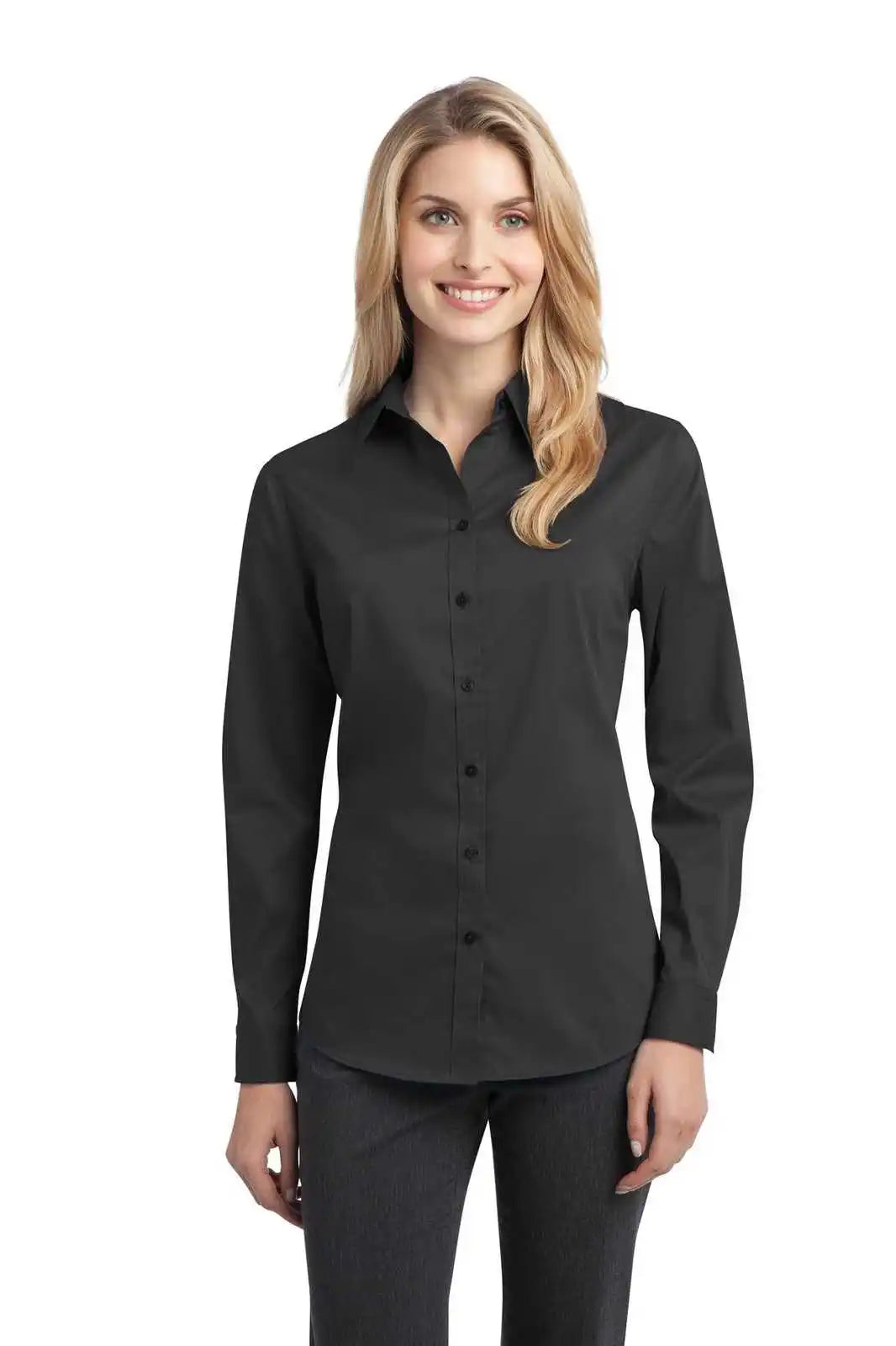 Port Authority L646 Ladies Stretch Poplin Shirt - Gray Smoke