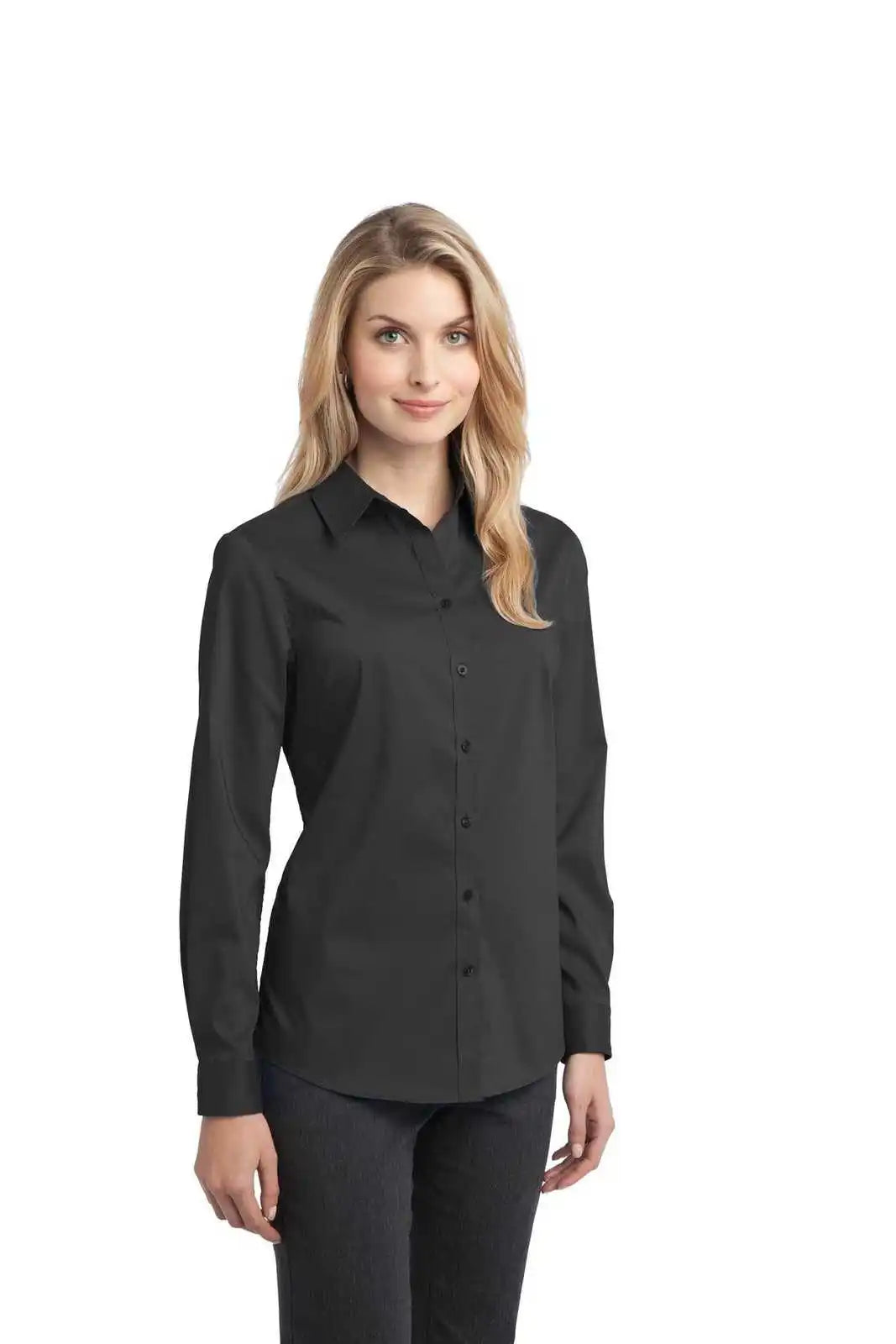 Port Authority L646 Ladies Stretch Poplin Shirt - Gray Smoke