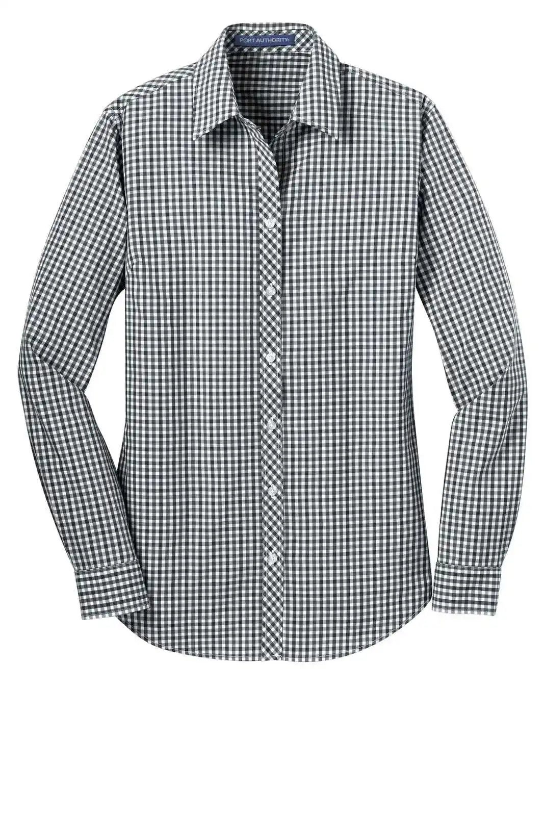Port Authority L654 Ladies Long Sleeve Gingham Easy Care Shirt - Black Charcoal