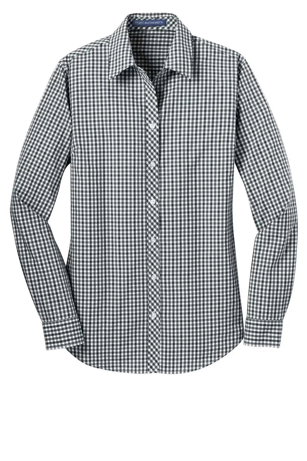 Port Authority L654 Ladies Long Sleeve Gingham Easy Care Shirt - Black Charcoal