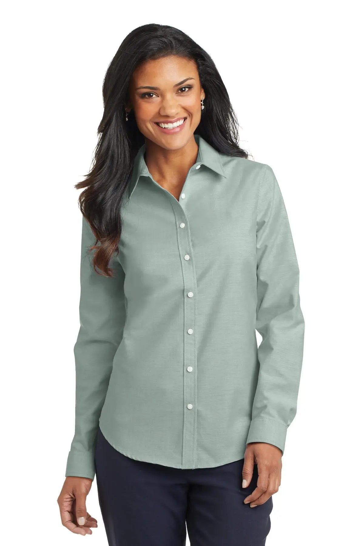 Port Authority L658 Women’s Superpro Oxford Shirt - Green - Ladies Xs