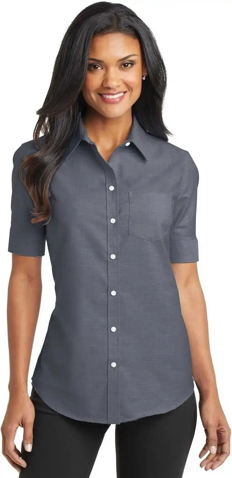 Port Authority L659 Ladies Short Sleeve Superpro Oxford Shirt - Black
