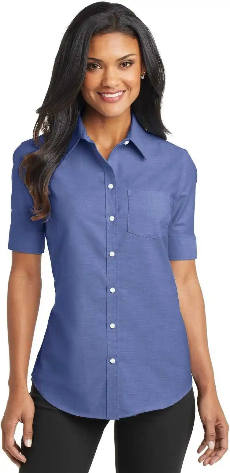Port Authority L659 Ladies Short Sleeve Superpro Oxford Shirt - Navy