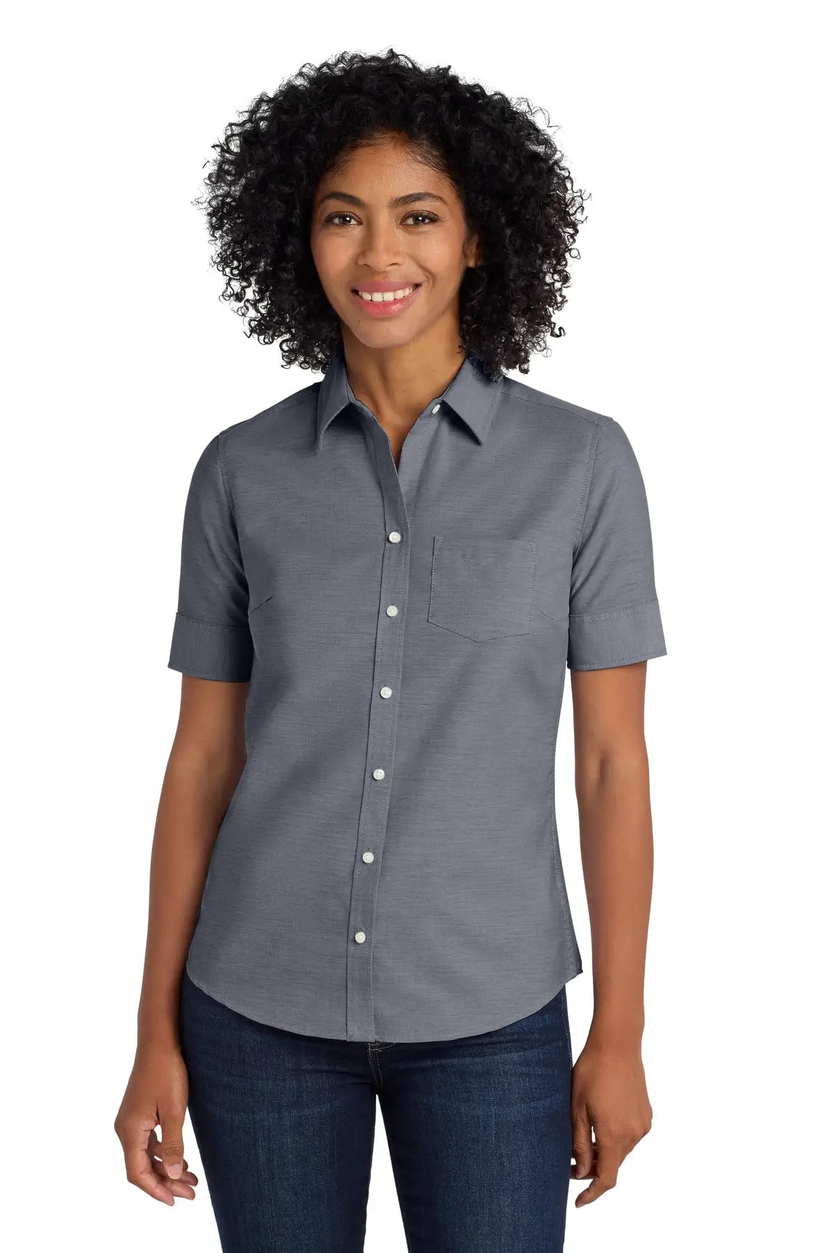 Port Authority L659 Women’s Short Sleeve Superpro Oxford Shirt - Black