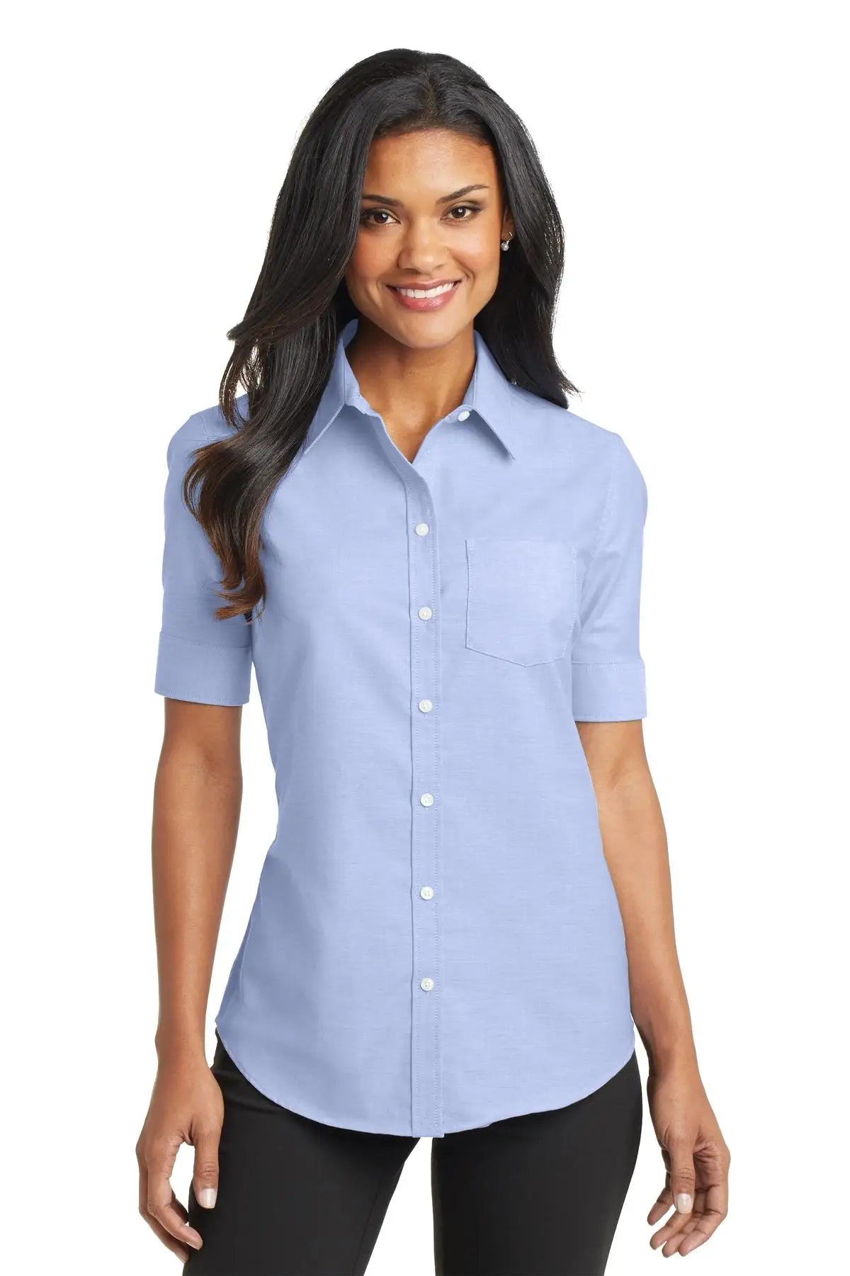 Port Authority L659 Women’s Short Sleeve Superpro Oxford Shirt - Blue - Ladies Xs