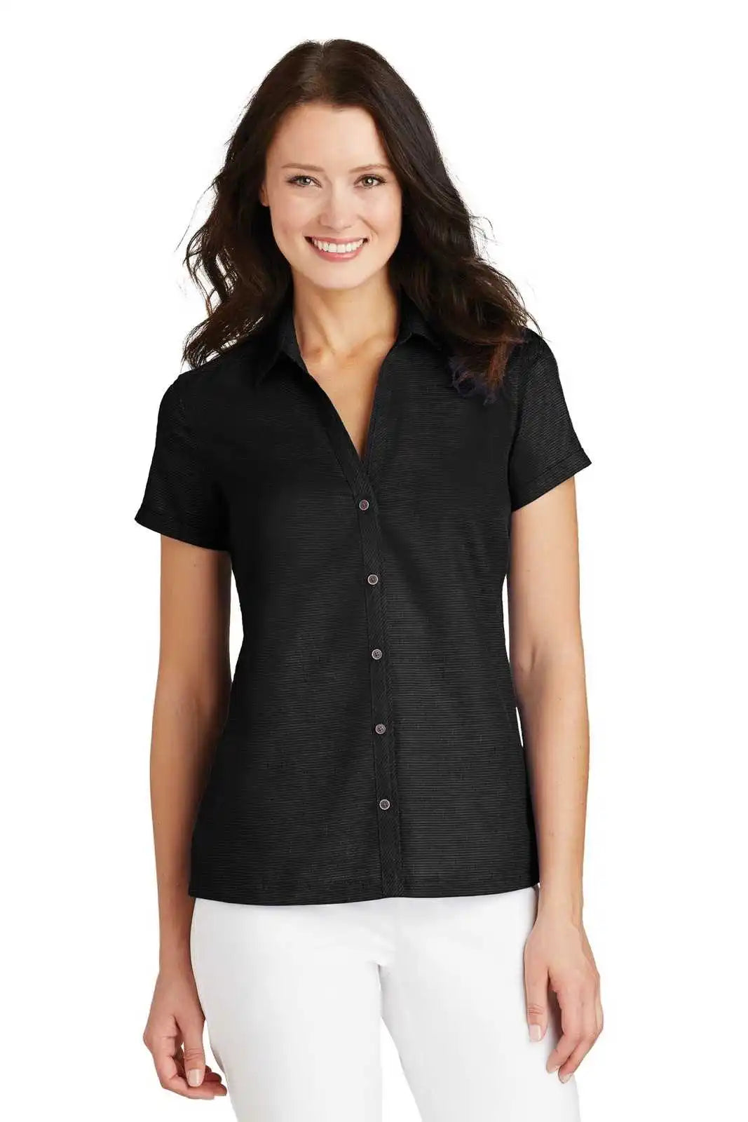 Port Authority L662 Ladies Textured Camp Shirt - Black