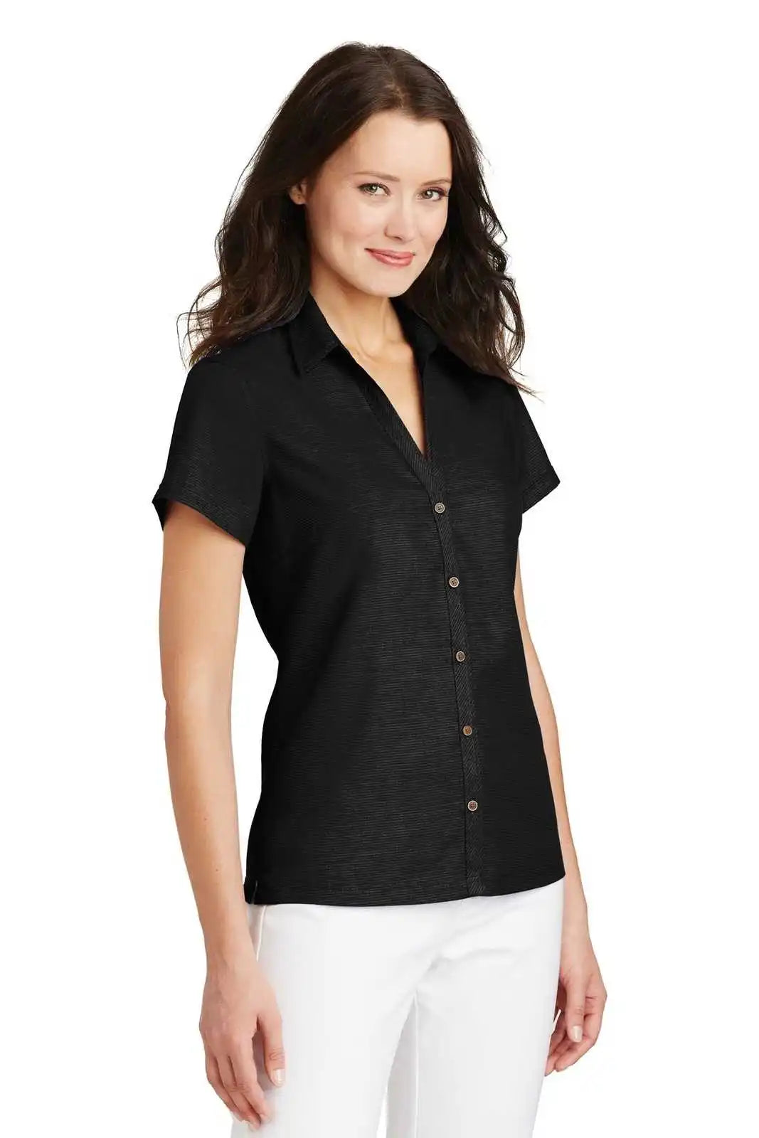 Port Authority L662 Ladies Textured Camp Shirt - Black