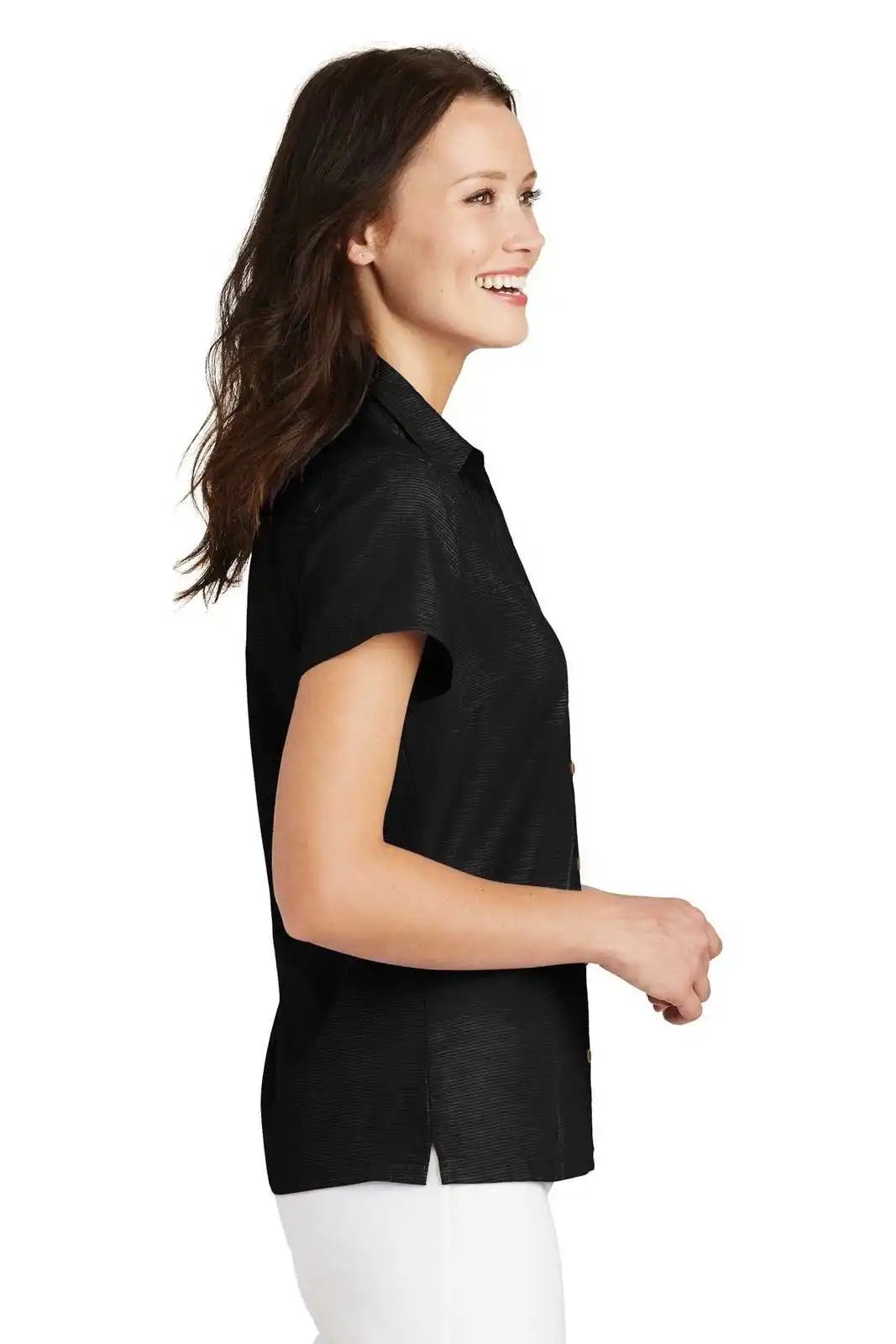 Port Authority L662 Ladies Textured Camp Shirt - Black