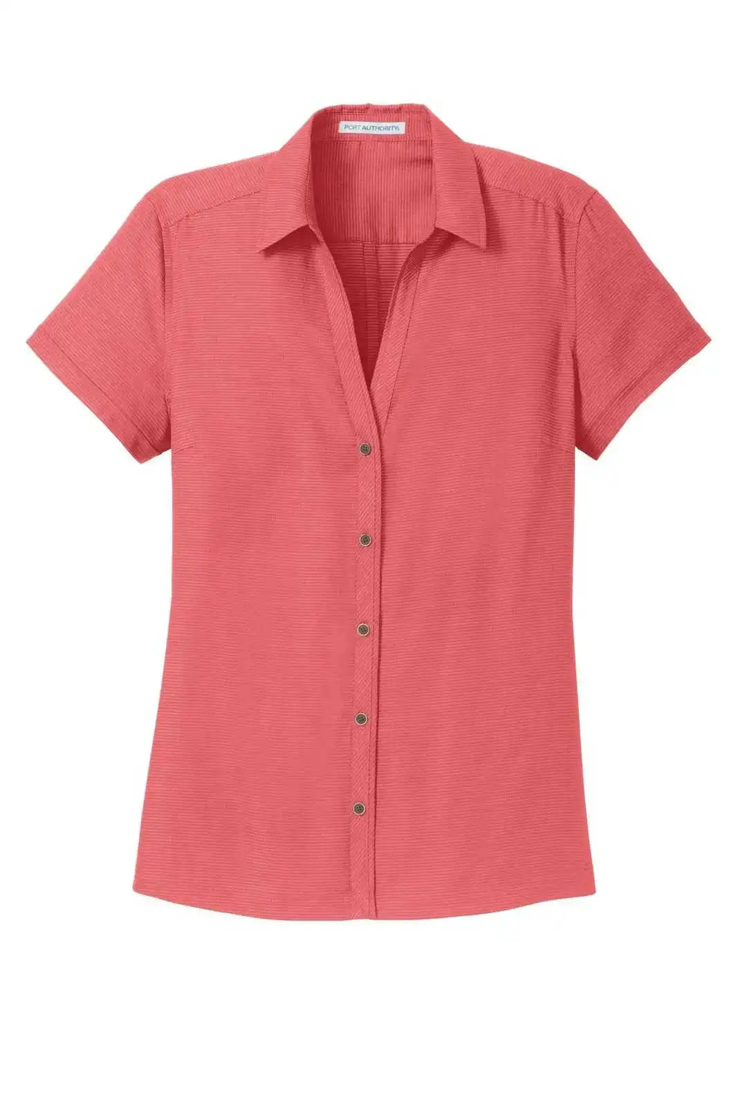 Port Authority L662 Ladies Textured Camp Shirt - Deep Coral