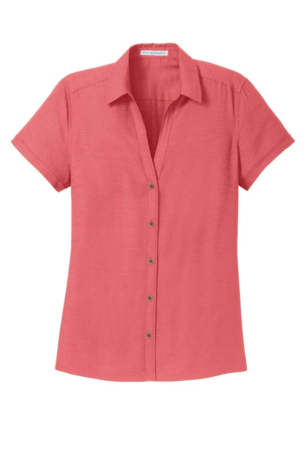 Port Authority L662 Ladies Textured Camp Shirt - Deep Coral