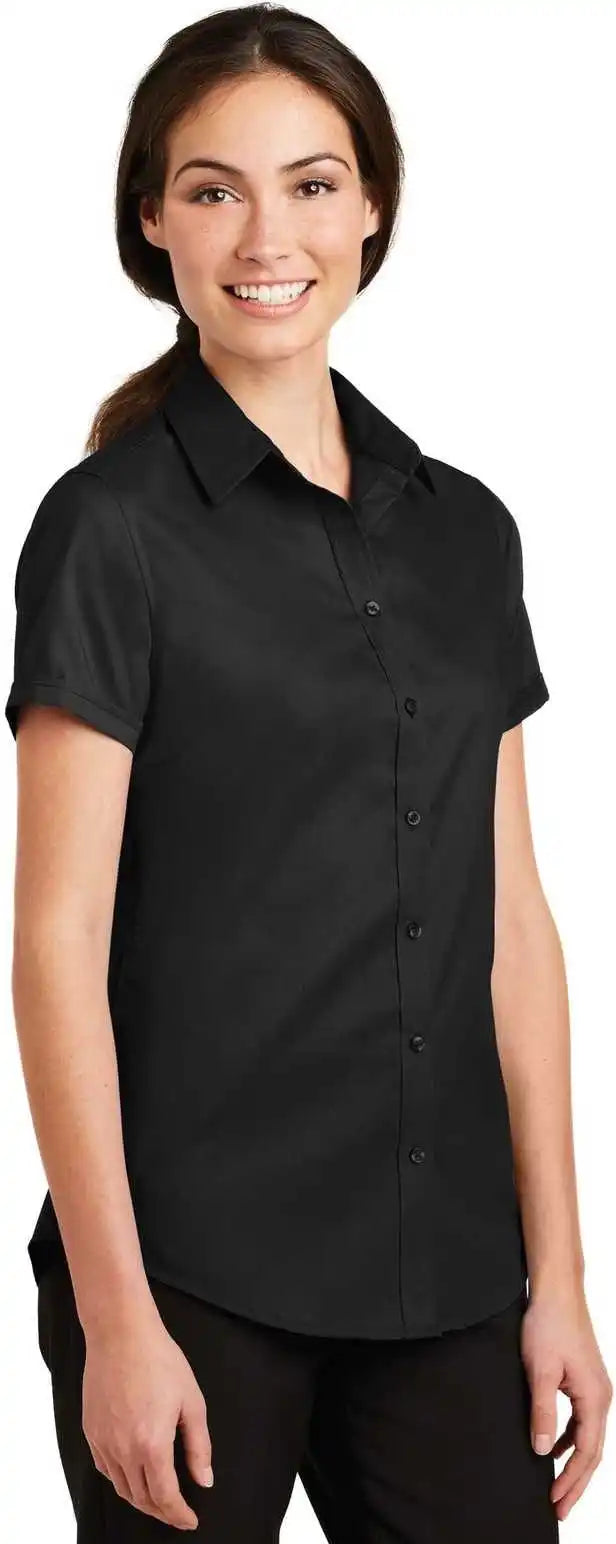 Port Authority L664 Ladies Short Sleeve Superpro Twill Shirt Black