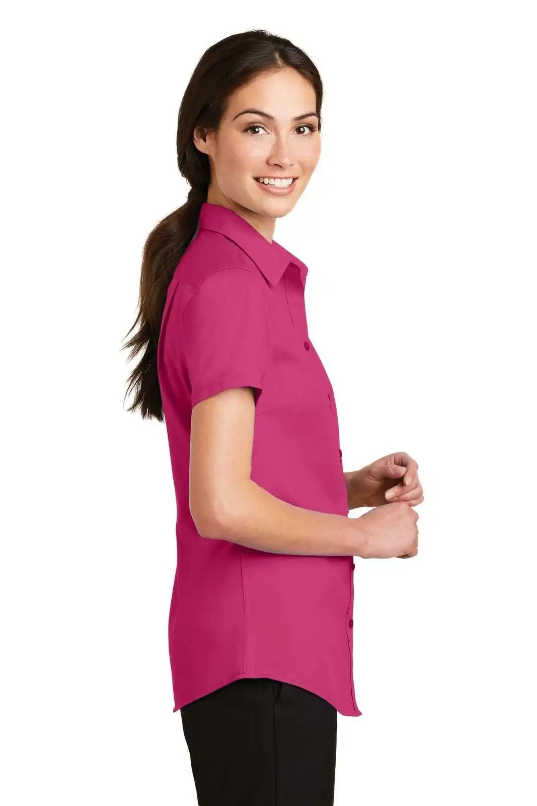 Port Authority L664 Ladies Short Sleeve Superpro Twill Shirt - Pink Azalea