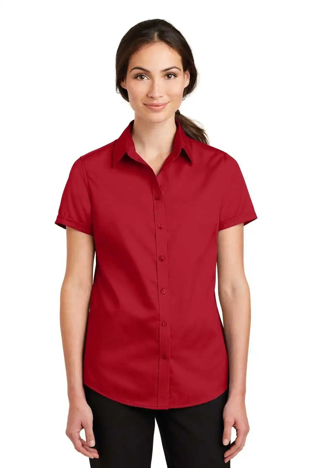 Port Authority L664 Ladies Short Sleeve Superpro Twill Shirt - Rich Red