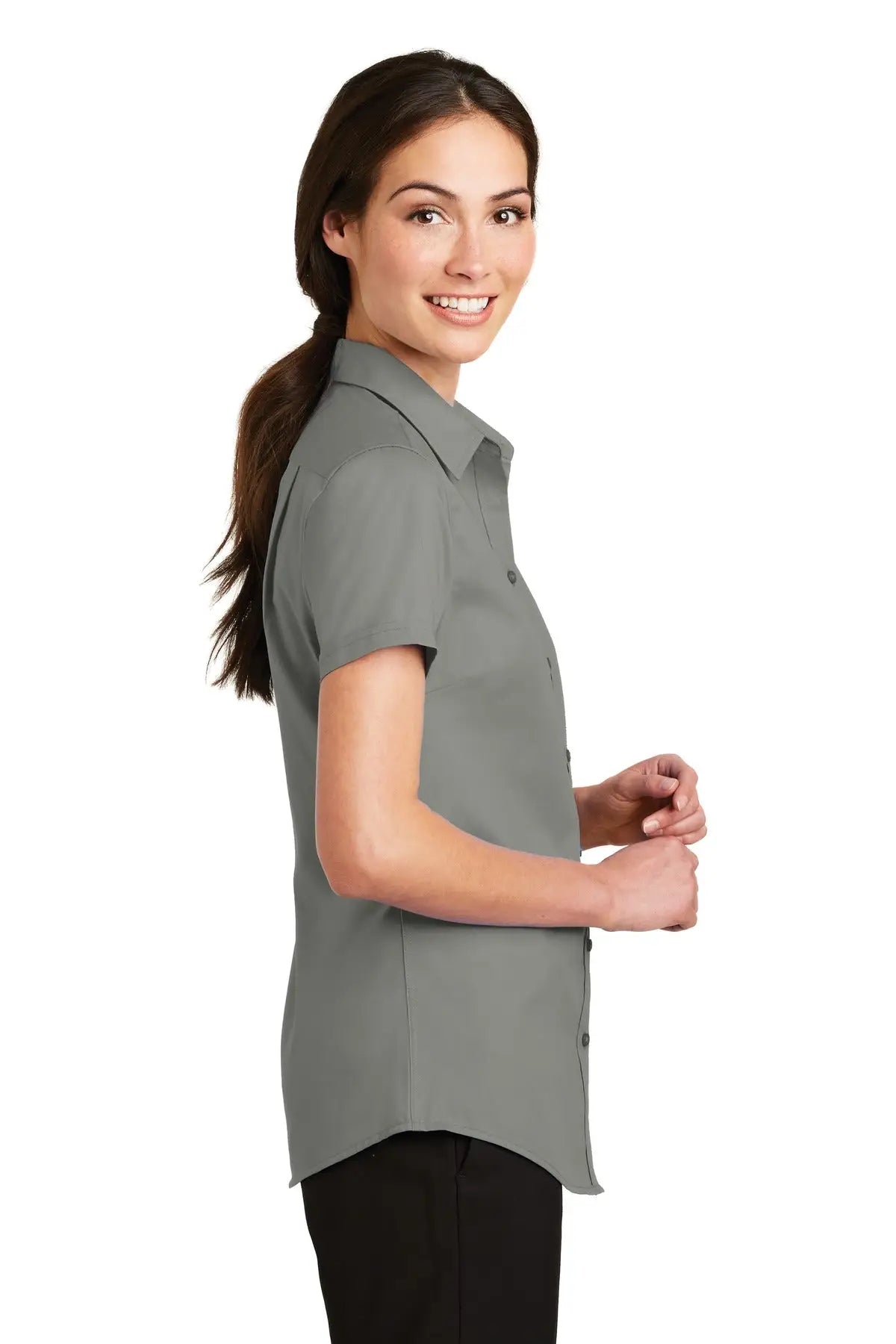 Port Authority L664 Women’s Short Sleeve Superpro Twill Shirt - Monument Gray