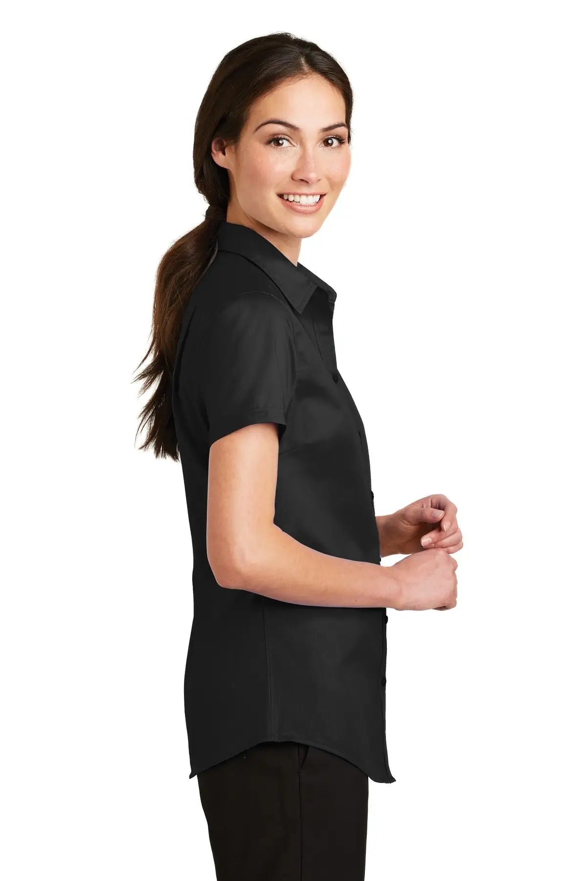 Port Authority L664 Women’s Short Sleeve Superpro Twill Shirt - Black