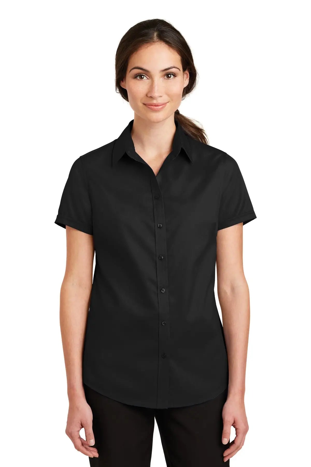 Port Authority L664 Women’s Short Sleeve Superpro Twill Shirt - Black - Ladies Xs