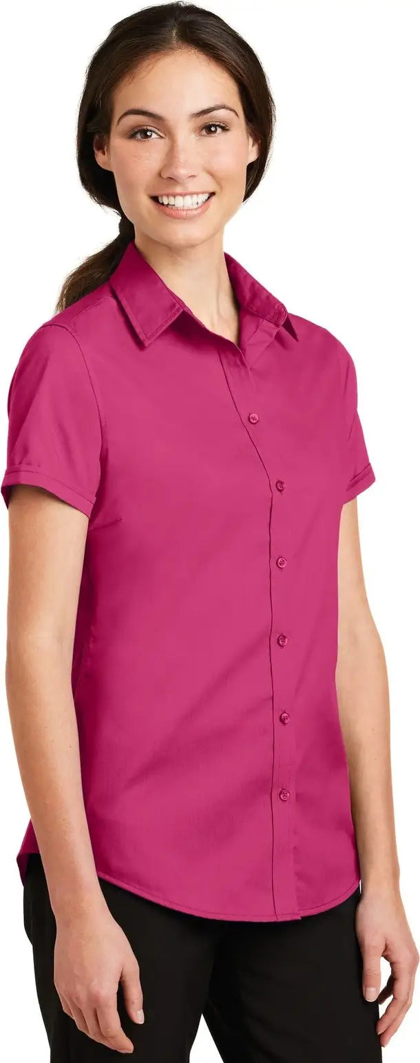 Port Authority L664 Women’s Short Sleeve Superpro Twill Shirt - Pink Azalea