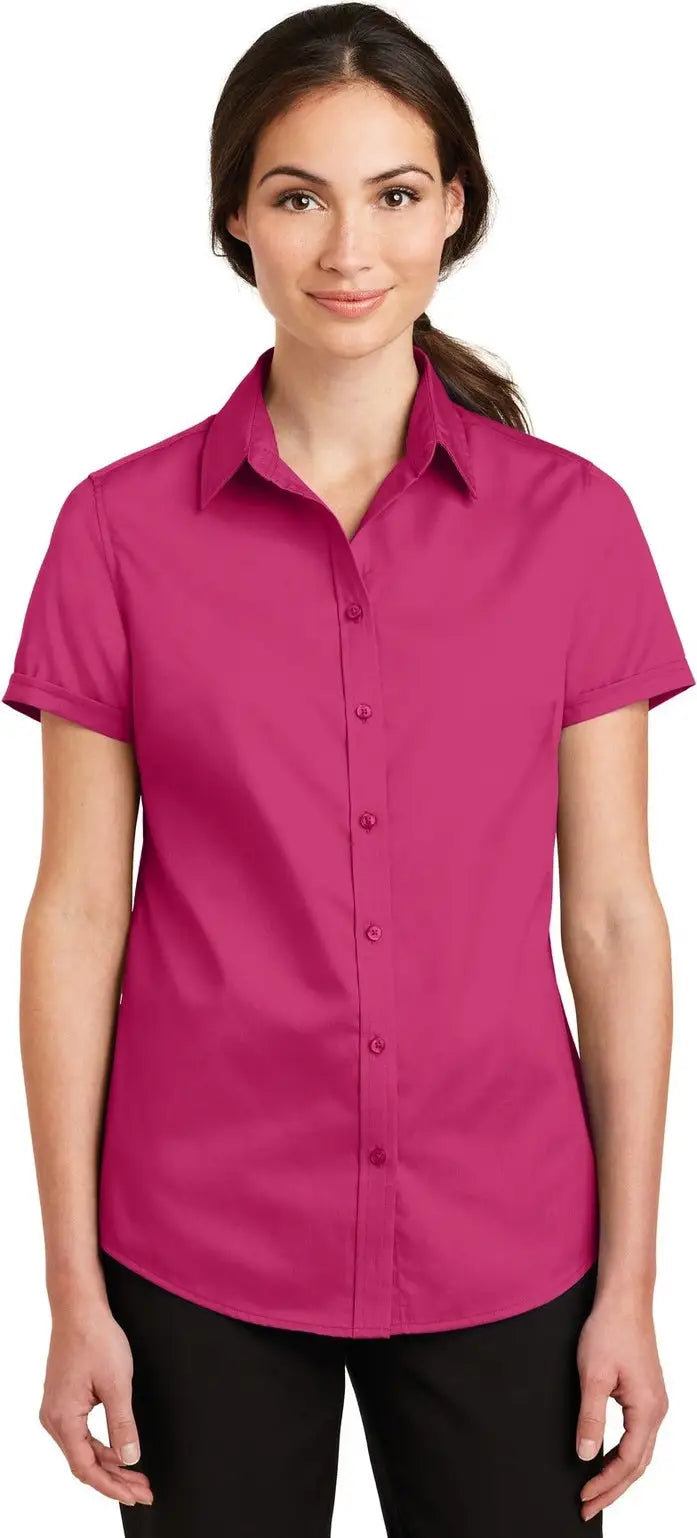Port Authority L664 Women’s Short Sleeve Superpro Twill Shirt - Pink Azalea - Ladies Xs