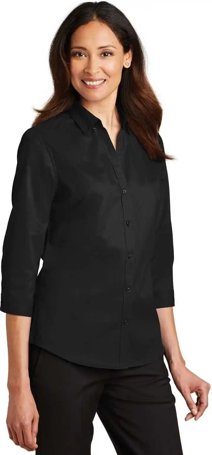 Port Authority L665 Ladies 3/4 Sleeve Superpro Twill Shirt Black