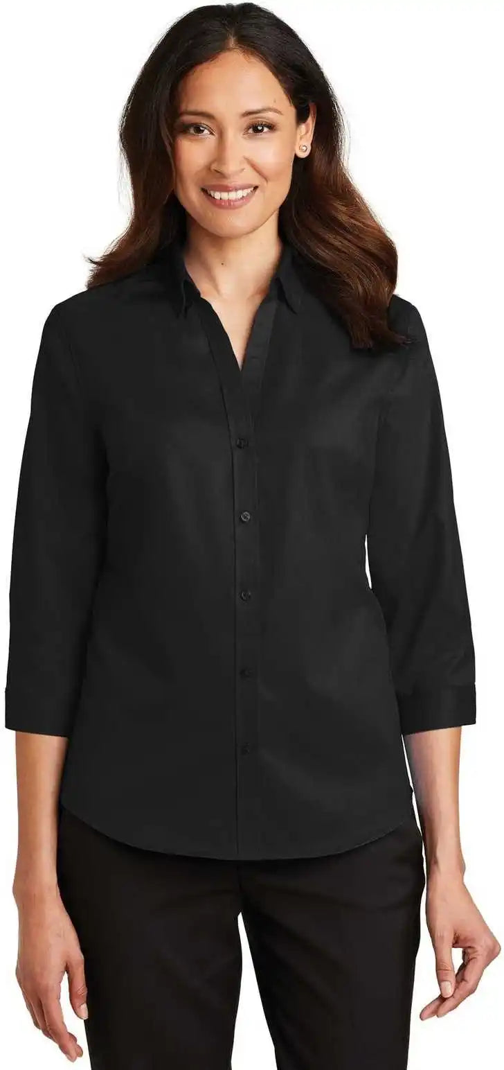 Port Authority L665 Ladies 3/4 Sleeve Superpro Twill Shirt Black
