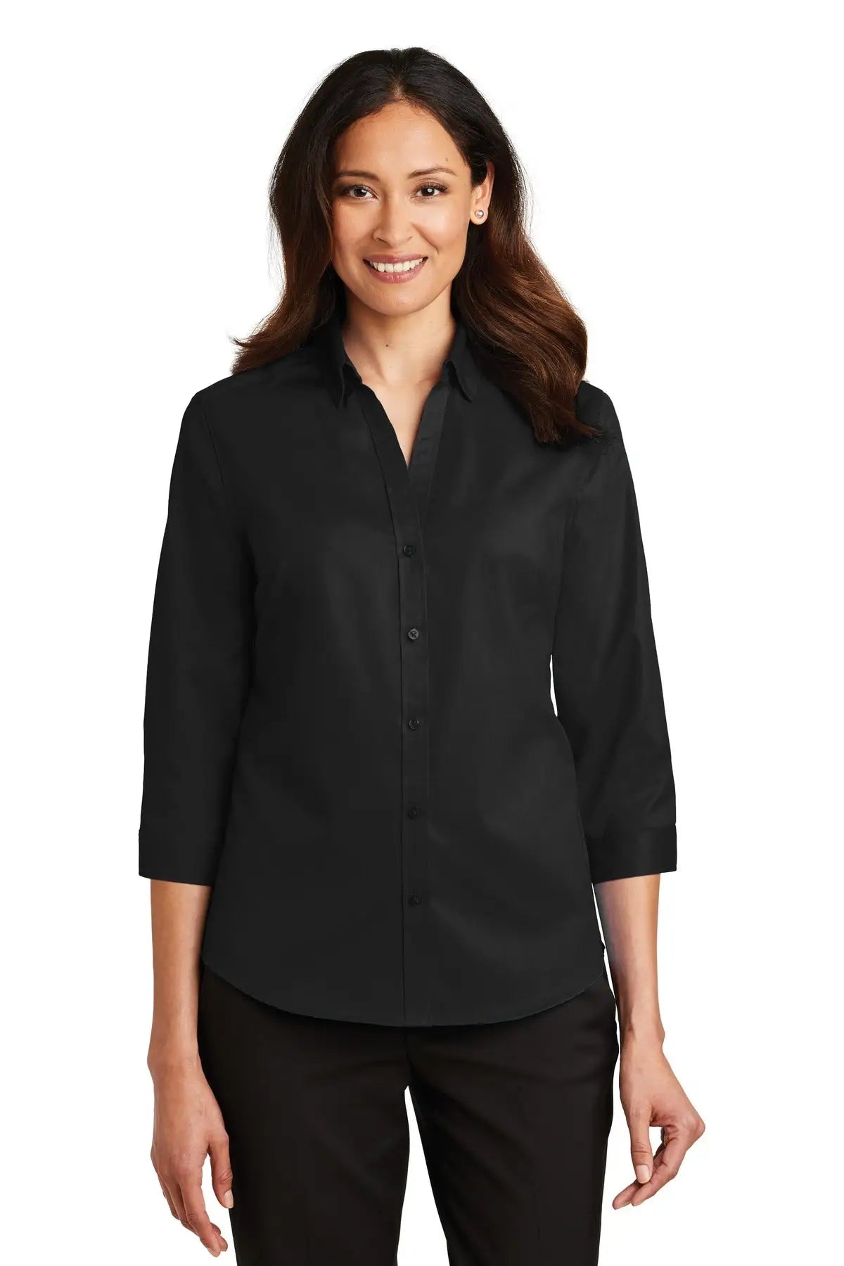 Port Authority L665 Women’s 3/4-sleeve Superpro Twill Shirt - Black - Ladies Xs