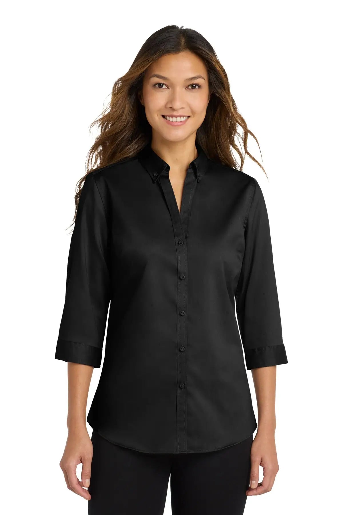 Port Authority L665 Women’s 3/4-sleeve Superpro Twill Shirt - Black