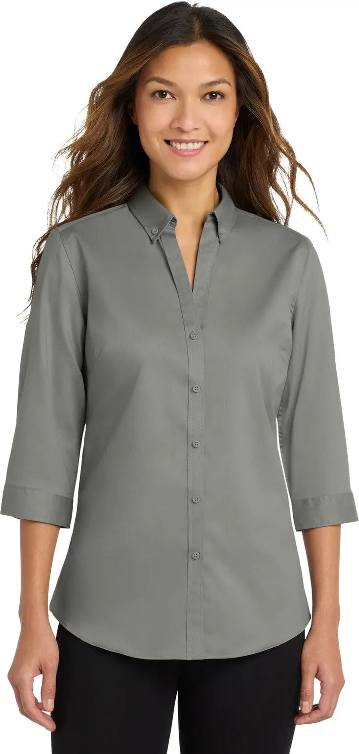 Port Authority L665 Women’s 3/4-sleeve Superpro Twill Shirt - Monument Gray