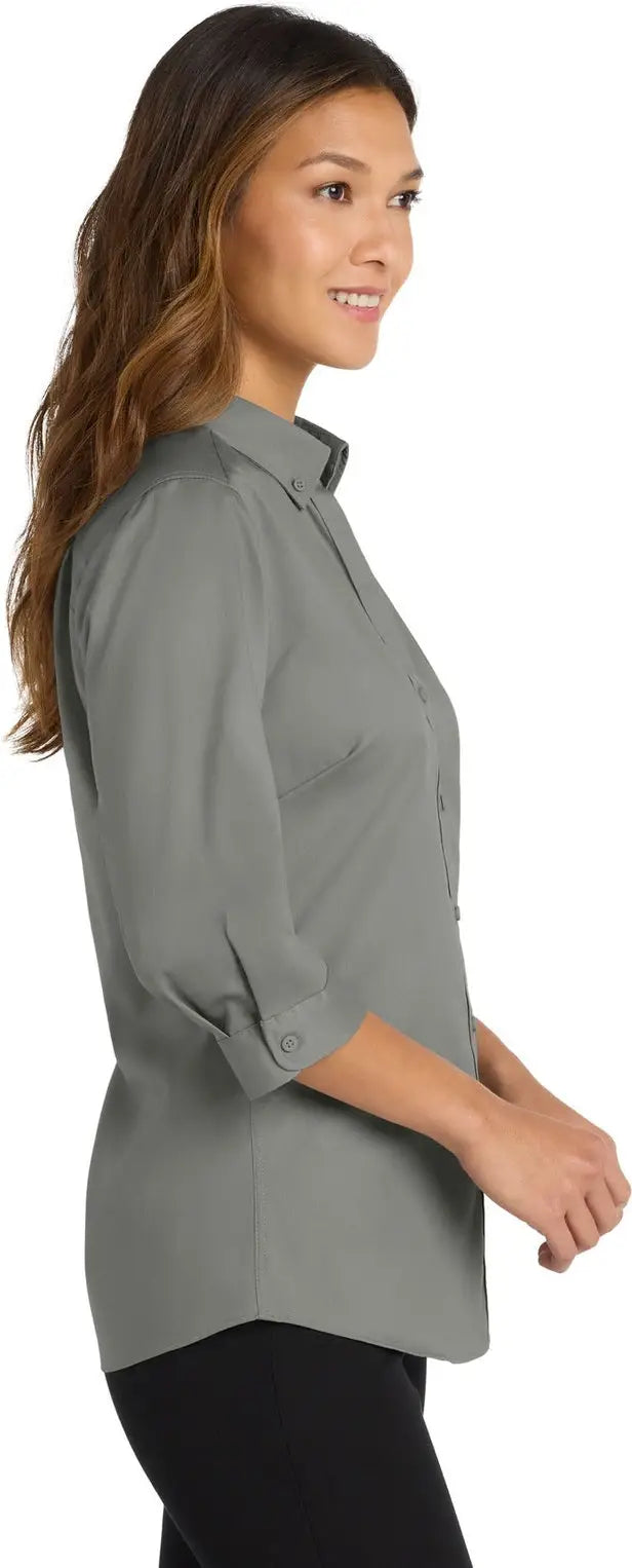 Port Authority L665 Women’s 3/4-sleeve Superpro Twill Shirt - Monument Gray