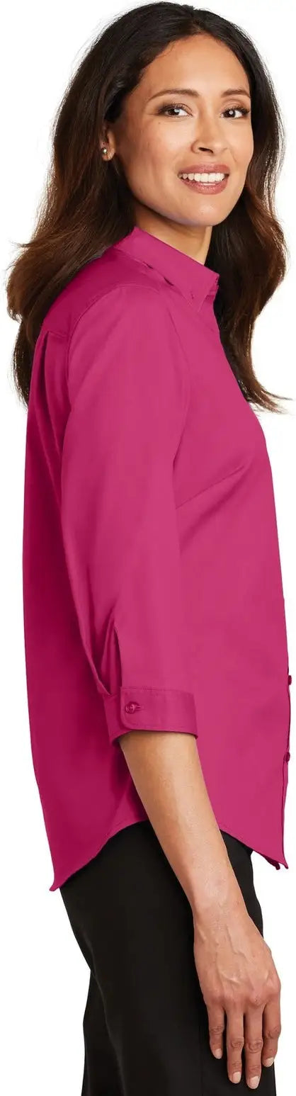 Port Authority L665 Women’s 3/4-sleeve Superpro Twill Shirt - Pink Azalea