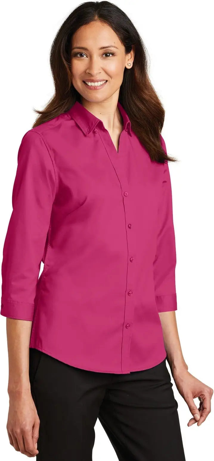 Port Authority L665 Women’s 3/4-sleeve Superpro Twill Shirt - Pink Azalea