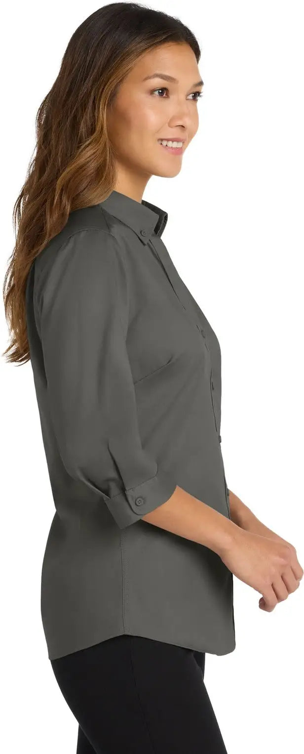 Port Authority L665 Women’s 3/4-sleeve Superpro Twill Shirt - Sterling Gray