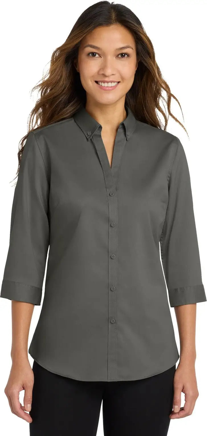 Port Authority L665 Women’s 3/4-sleeve Superpro Twill Shirt - Sterling Gray