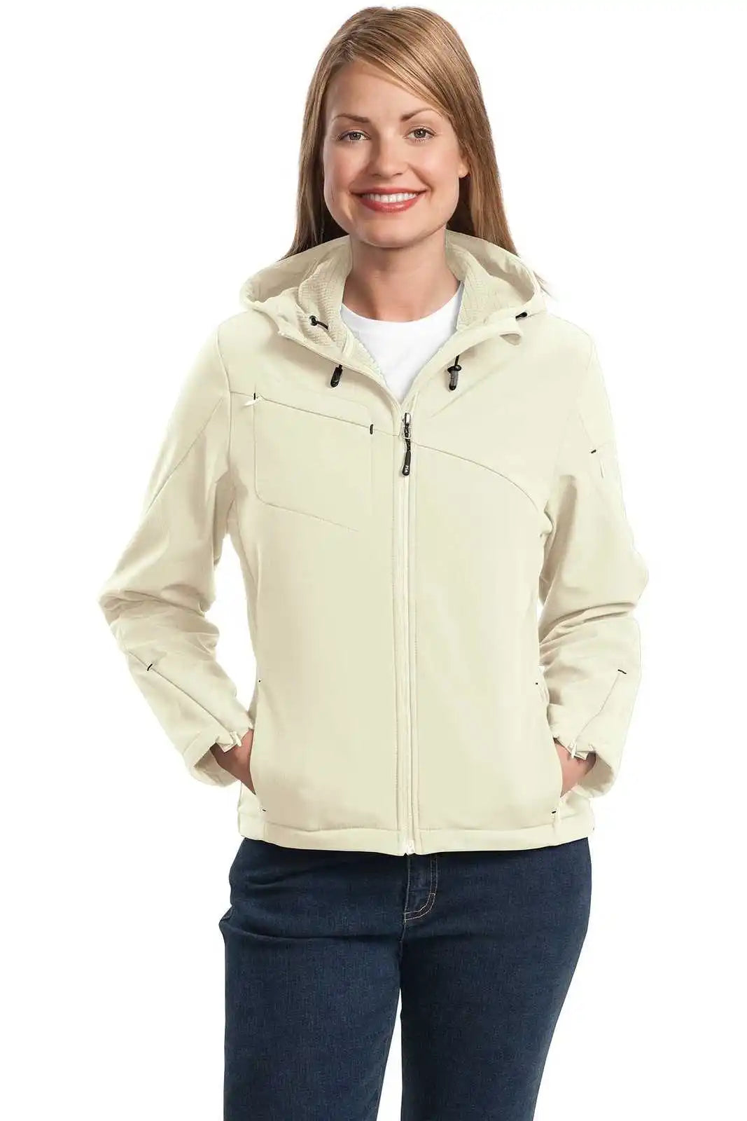 Port Authority L706 Ladies Textured Hooded Soft Shell Jacket - Chalk White Charcoal