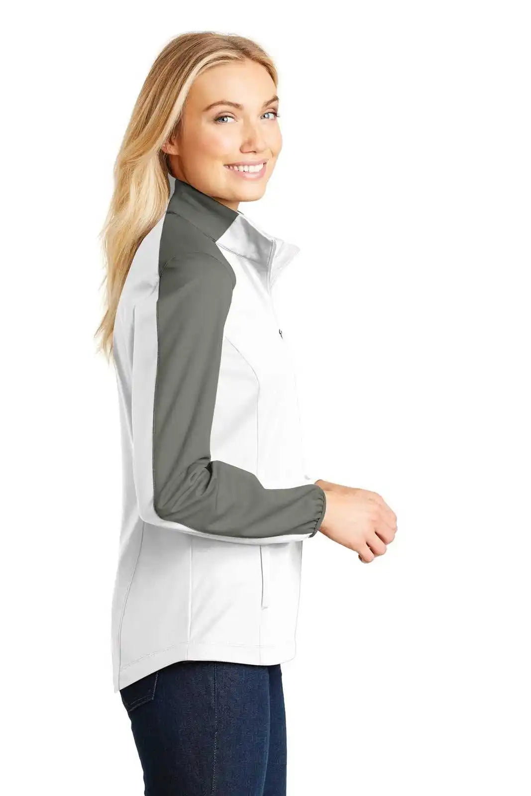 Port Authority L718 Ladies Active Colorblock Soft Shell Jacket - White Rogue Gray