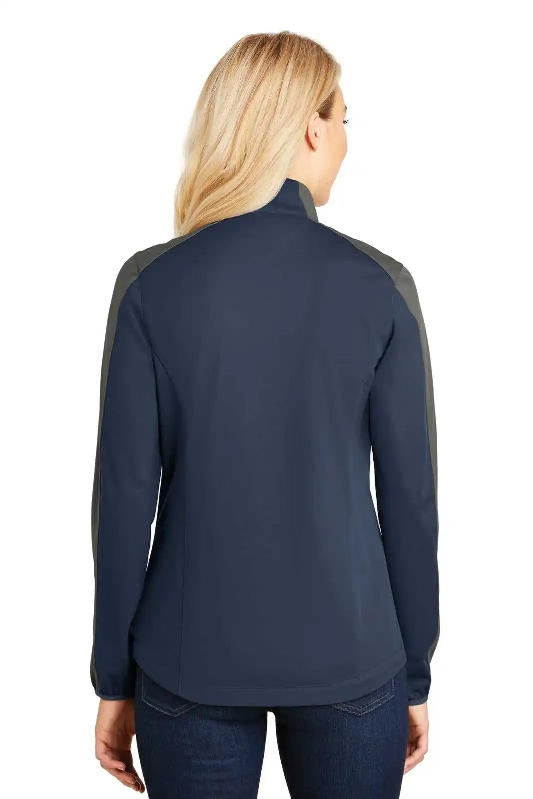Port Authority L718 Ladies Active Colorblock Soft Shell Jacket - Dress Blue Navy Gray Steel